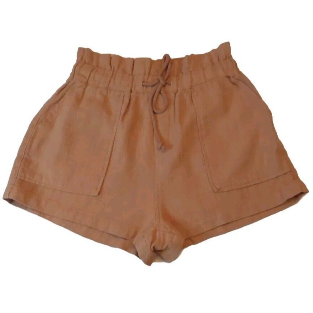 BlankNYC Paper Bag Camel Drawstring Elastic Waist High-Rise Short Shorts XS
